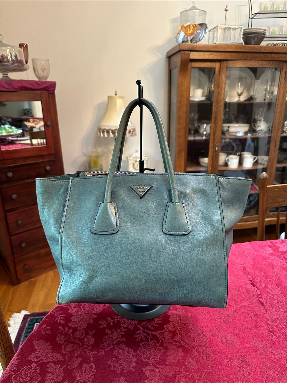 Prada Green/Teal Leather Tote Bag